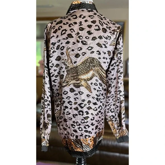 Onyx Metallic Silk Shirt Animal Print Eagle Men's Size Small Vintage NWOT